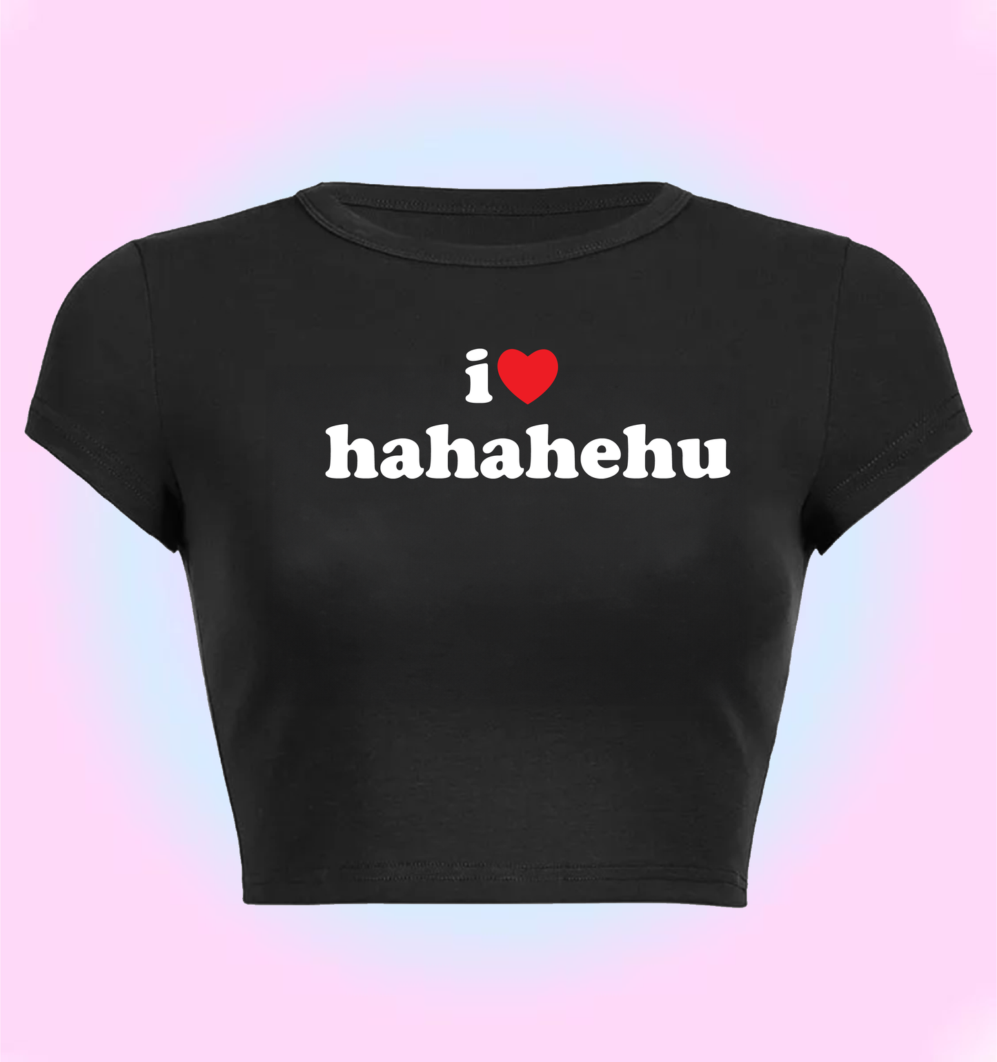 "I Love hahahehu" cropped y2k baby tee