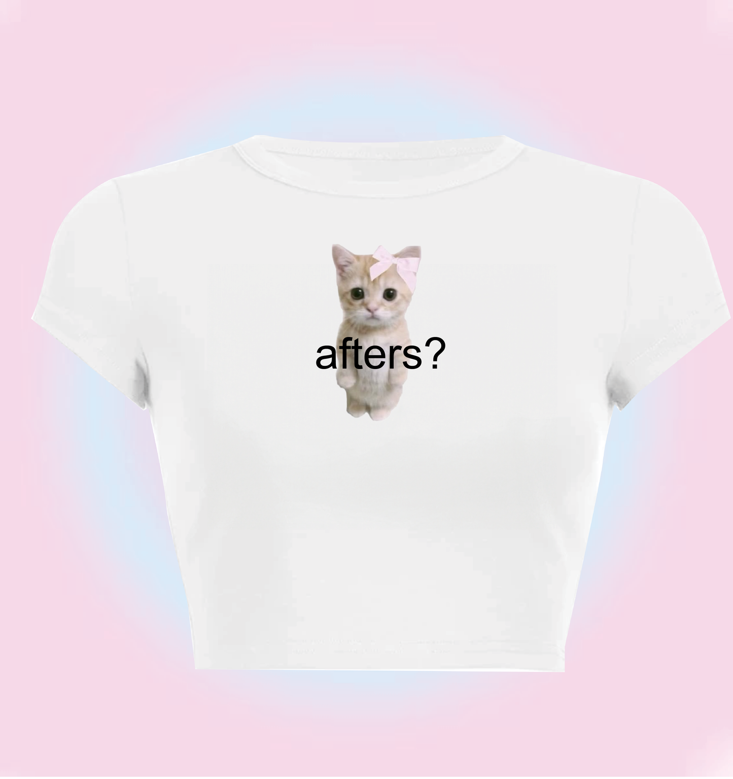 "afters? cat" cropped y2k baby tee