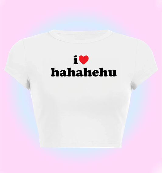 "I Love hahahehu" cropped y2k baby tee