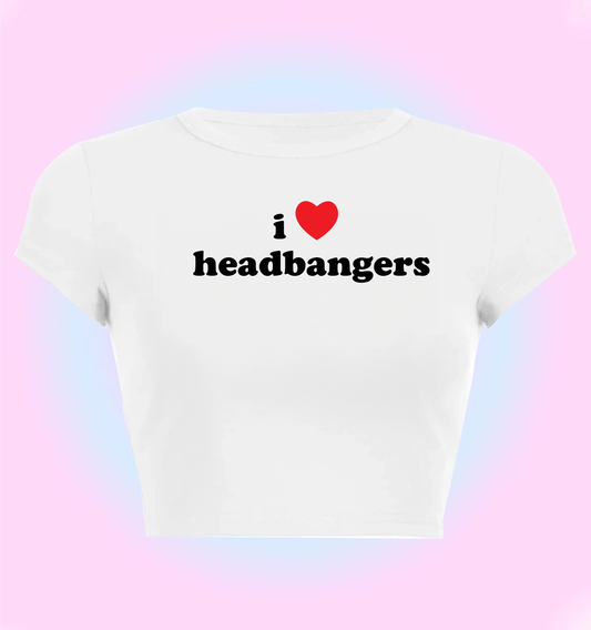 "I love headbangers" cropped y2k baby tee