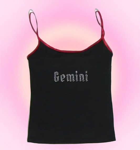 gemini rhinestone cami (red & black)
