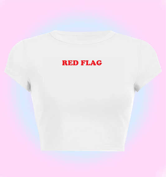 "red flag" cropped y2k baby tee