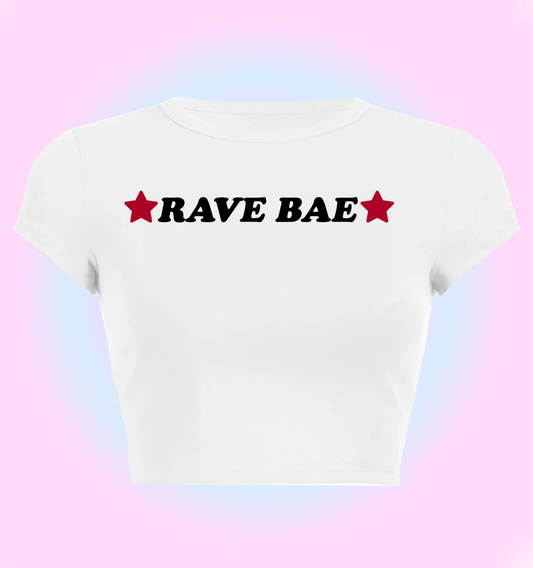 "rave bae" cropped y2k baby tee