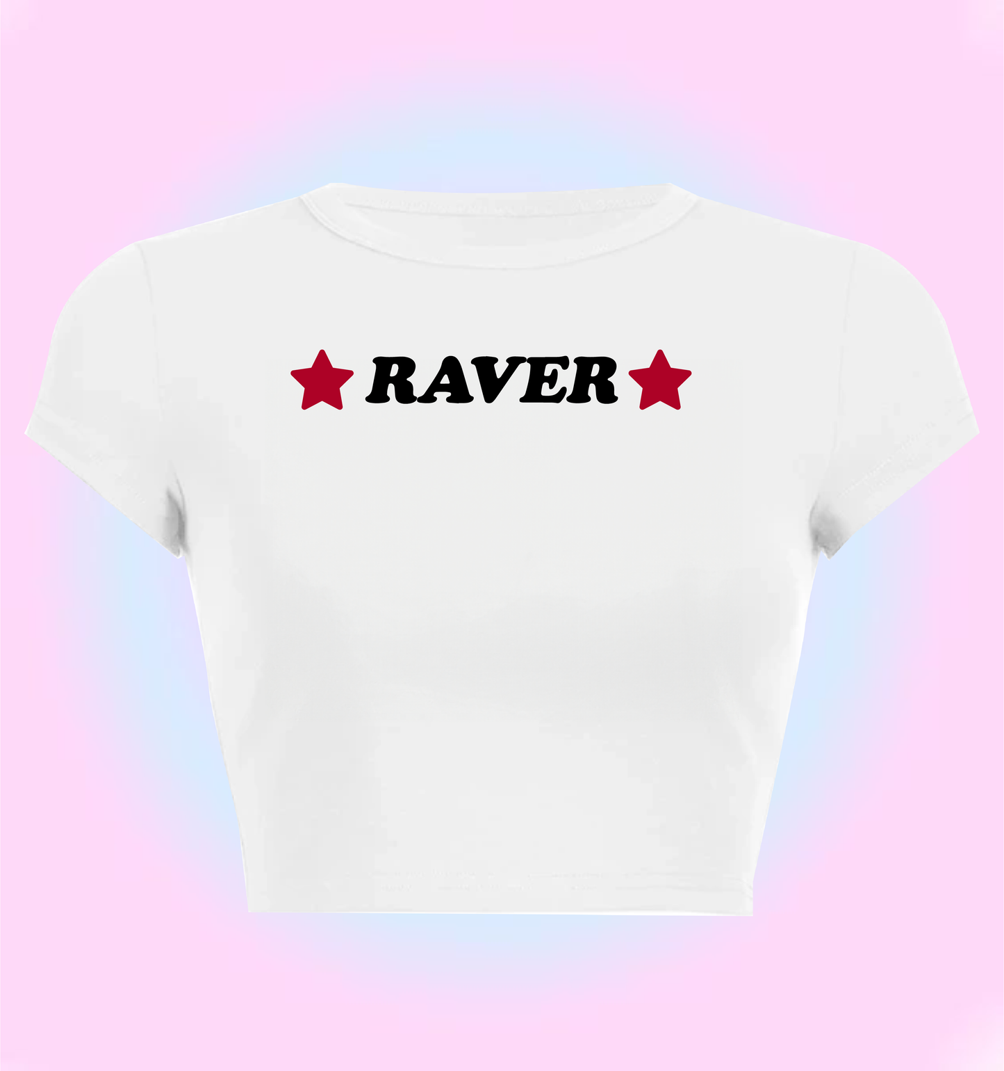 "raver" cropped y2k baby tee