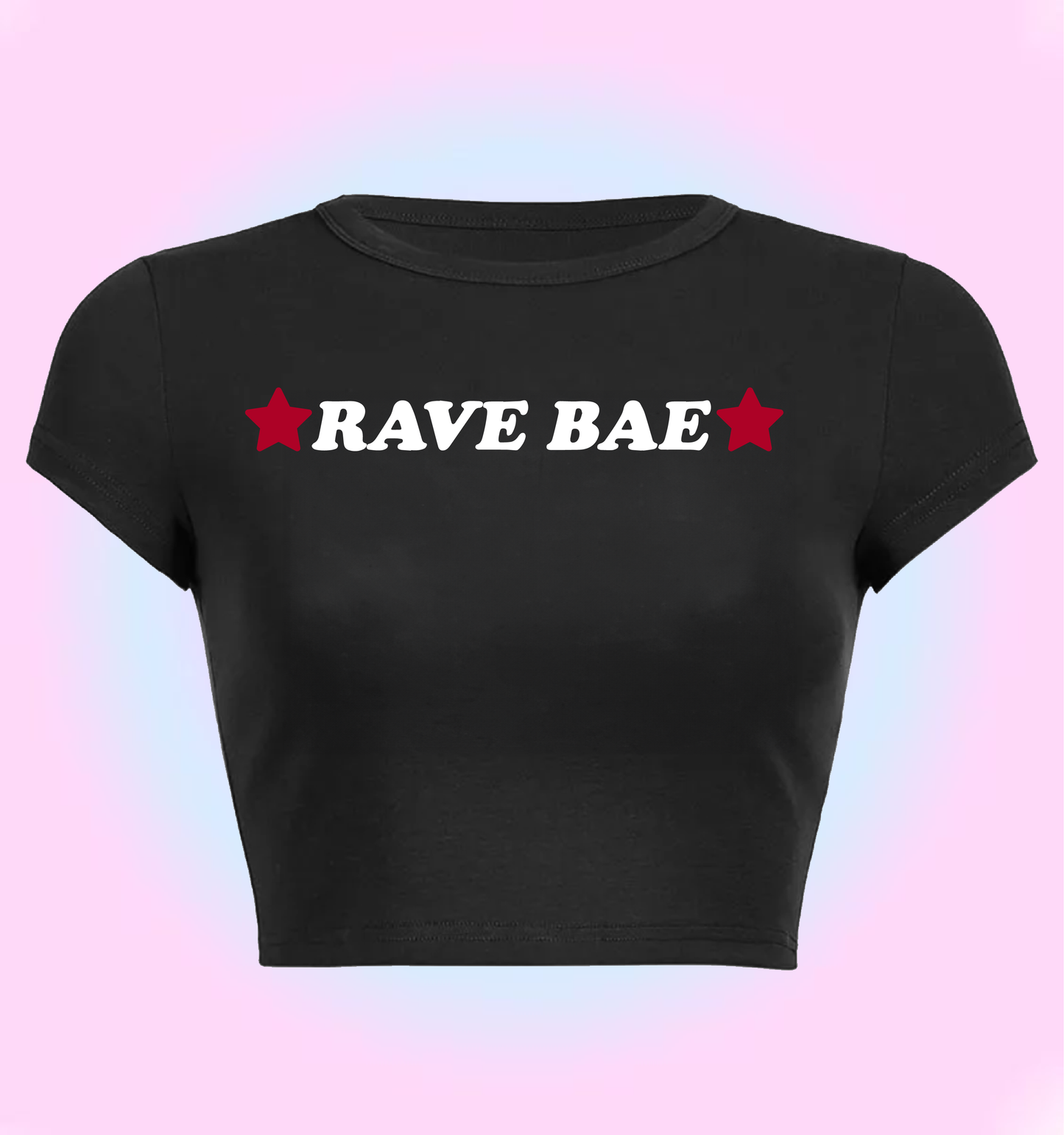 "rave bae" cropped y2k baby tee