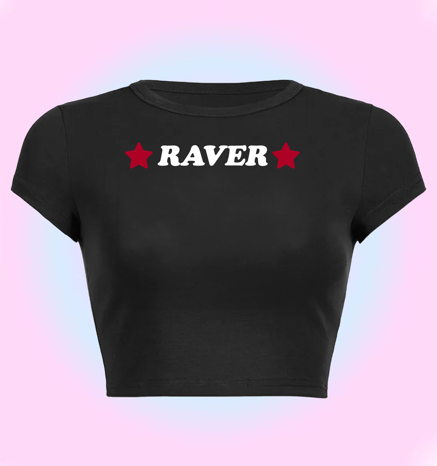 "raver" cropped y2k baby tee